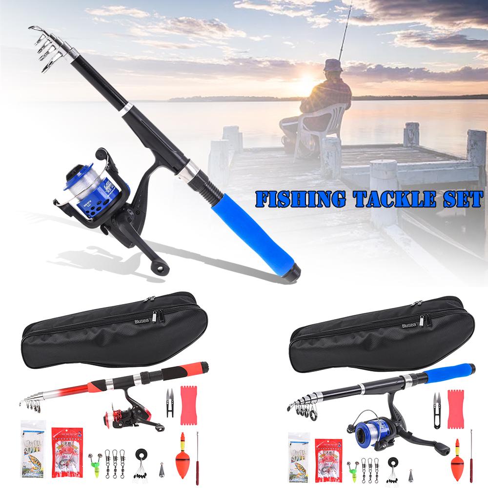 Fishing Reel Rod Combo Telescopic Fishing Rod and Spinning Reel Set Baits Hooks Fishing Bag Kit
