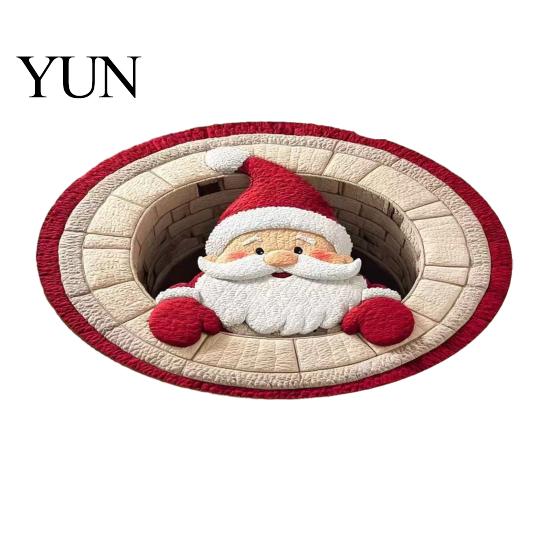 Indoor Holiday Decoration Round Christmas Rug, 39" Imitation Cashmere Santa Snowflake Pattern, Winter Home Decor Area Rug for Living Room Bedroom