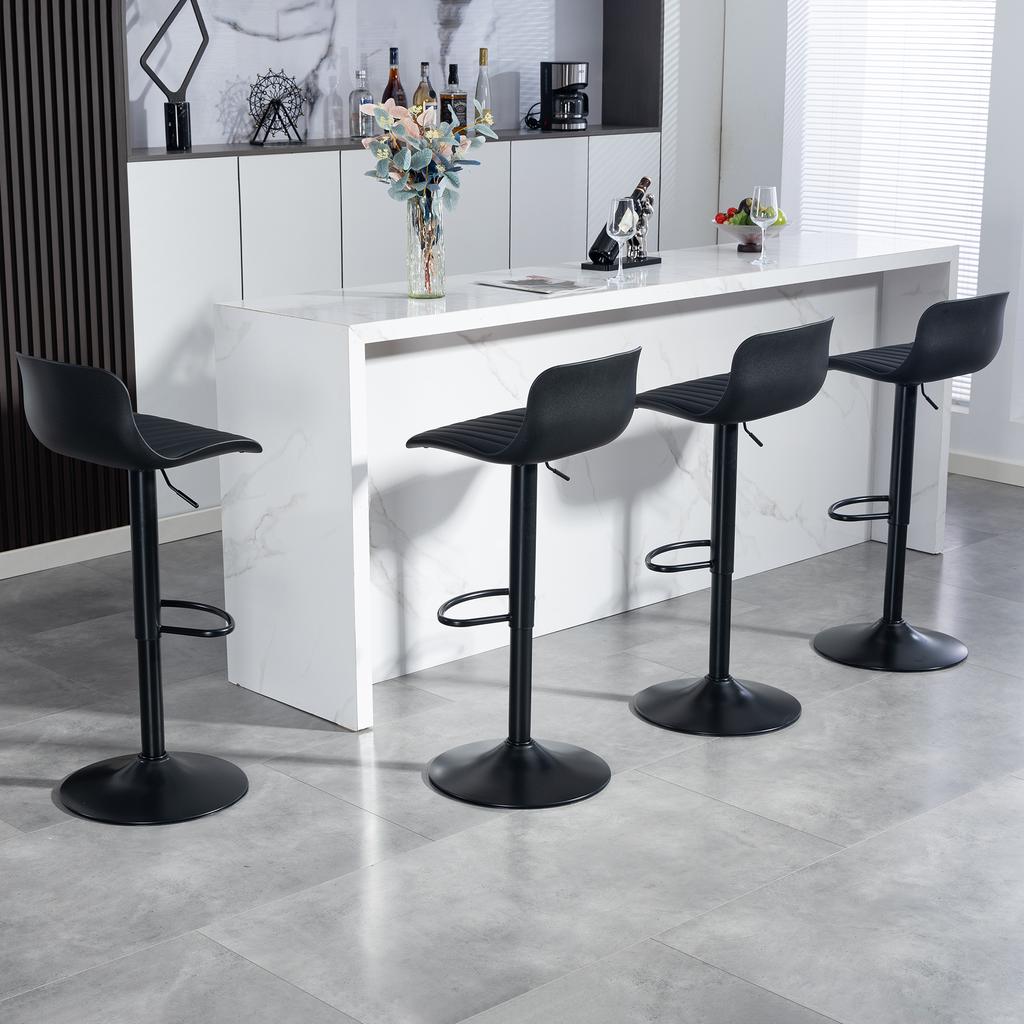 Modern Adjustable Swivel Bar Stools Set of 2, Plastic Backrest & Faux Leather Seat, Gas Lift Height, Metal Base with Footrest, Kitchen Counter