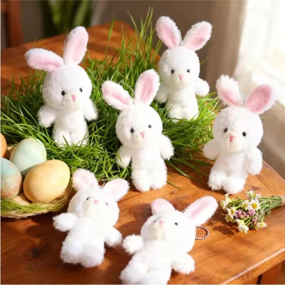 10Pcs Cartoon Animal White Rabbit Plush Keychain Easter Party Bunny Plush Dolls Holiday Gift