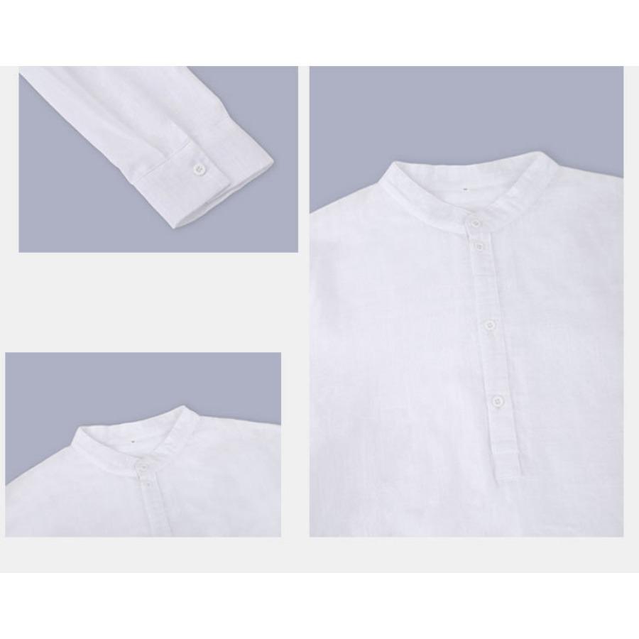 Men Henry Shirt Men's Casual Thin Cotton Linen Shirt White Black Khaki Stand Up Collar Straight Solid Color Long Sleeve Top