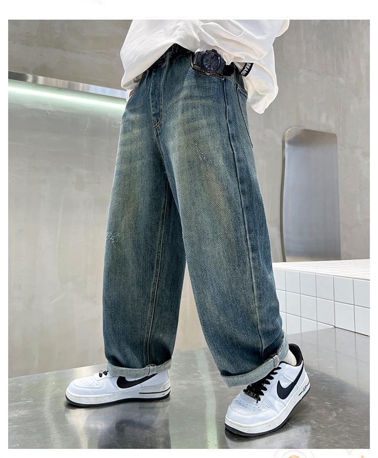 Детские зимние джинсы с толстой флисовой подкладкой - Теплые хлопковые брюки для детей среднего и старшего возраста (Коллекция 2025 г.)