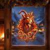Flame Textured Sheep Pattern Chinese New Year Window Sticker, 2027 Goat Static Clings, PVC Clings for Windows Reusable Lunar Xmas Decor Home