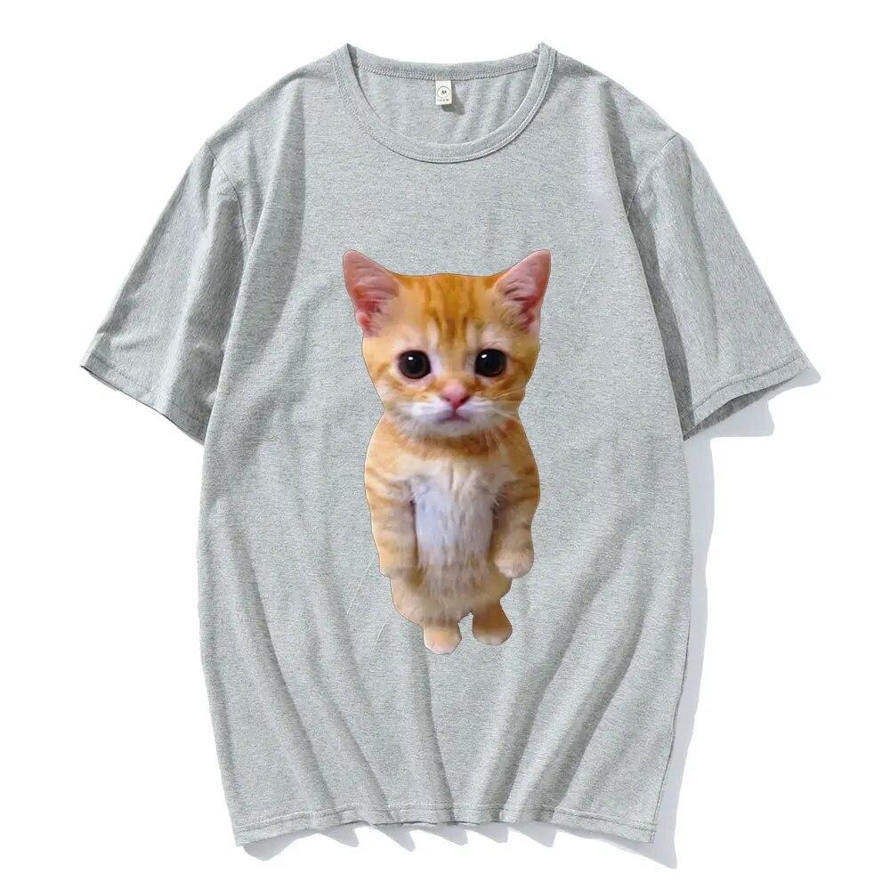 El Gato Meme Sad Crying Cat Munchkin Kitty Meme Модная футболка с рисунком Модные футболки с короткими рукавами Унисекс Негабаритная уличная одежда