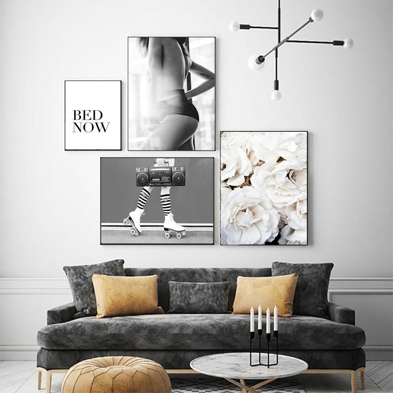 Современная мода черно-белый постер сексуальная женская фигура настенные художественные принты цитата картины на холсте шикарные картины для декора комнаты для девочек