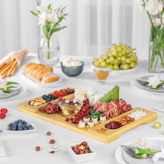 Разделочная доска с бамбуковыми канавками, дизайн доски для мясных закусок, доска для сыра, сервировочный поднос для дома