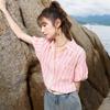Женская рубашка 2023, летняя новая универсальная повседневная повседневная рубашка с пышными рукавами и полосками на пуговицах, женский топ MXC38C0072