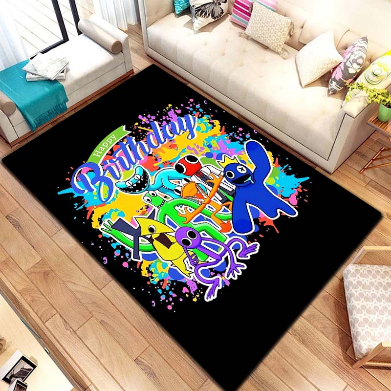 R Rainbows Friends Game Character Print Area Rug Non‑Slip Soft Floor Carpet Gaming Room Bedroom Present Indoor Home Decor
