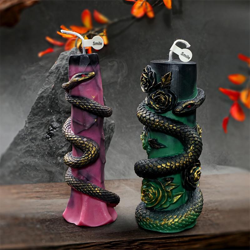 Подсвечник-колонна в форме змеи Силиконовая форма Сделай сам Рельеф свернувшейся змеи Змеиное яйцо Дизайн розовой колонны Свечи Гипс Домашний декор