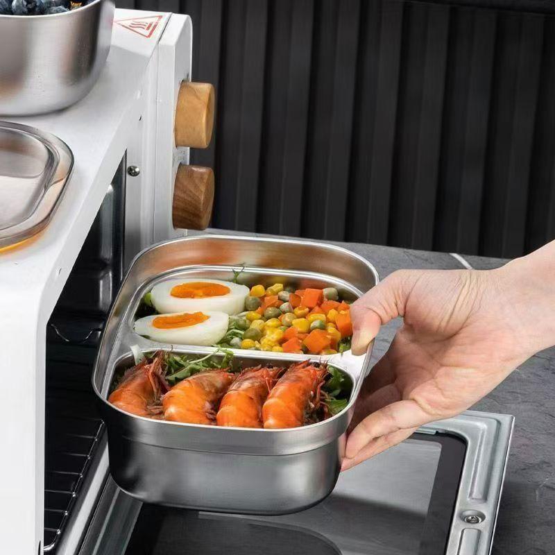 Office Workers Student Microwaveable Bento with Lid Portable Food Storage Container Stainless Steel  Divides Lunch Box