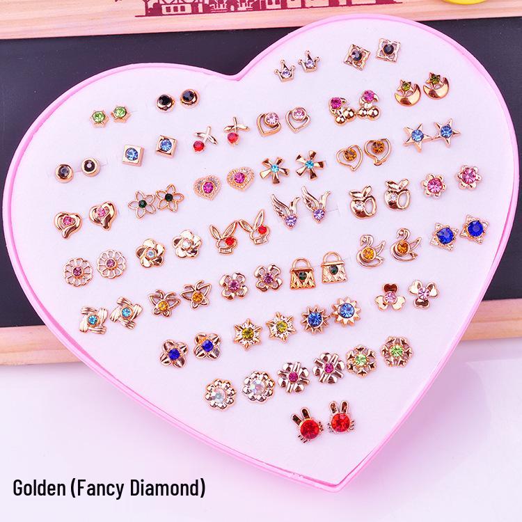 Набор акриловых серег-гвоздиков в форме сердца в пластиковой коробке