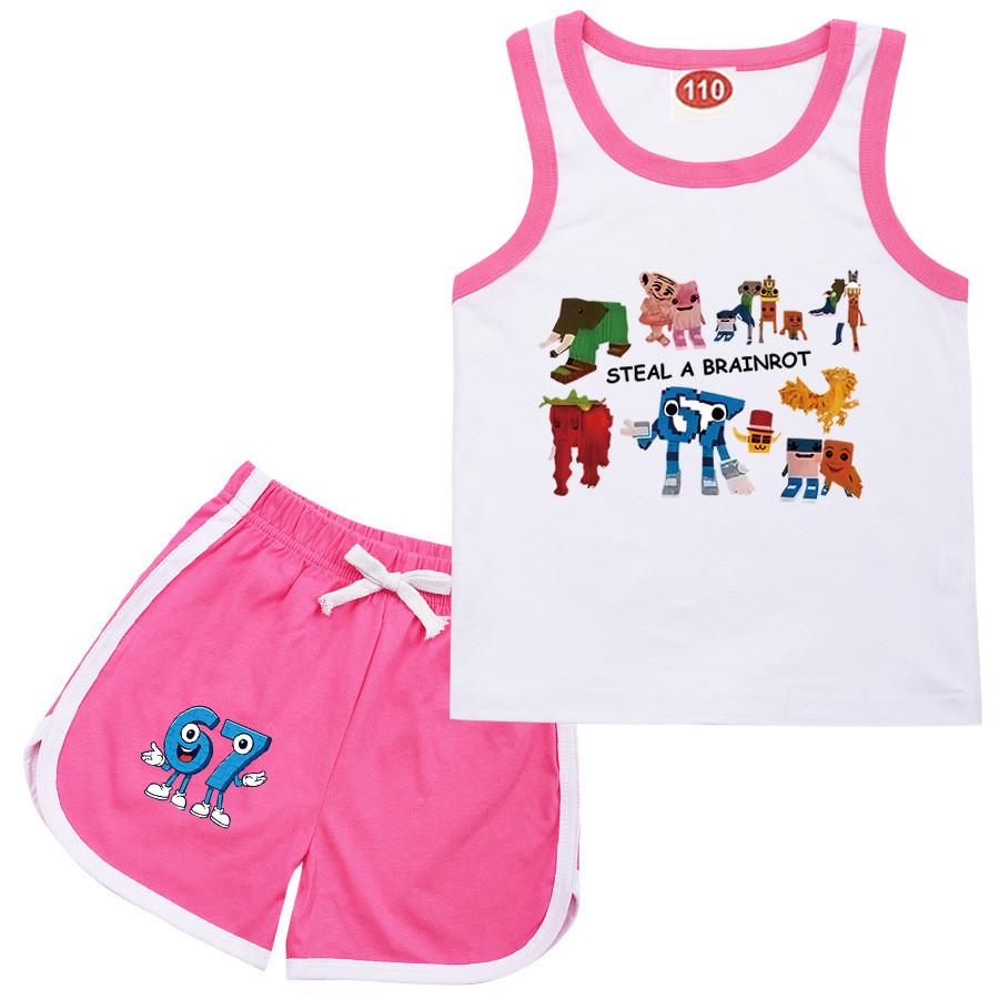 9191 Детские Крадут Мозговую Гниль 67 Принт Топ Брюки Спортивный Костюм Комплекты