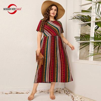 Женское платье Лето с коротким рукавом Женские длинные платья Повседневное платье макси Богемия Плюс размер платья