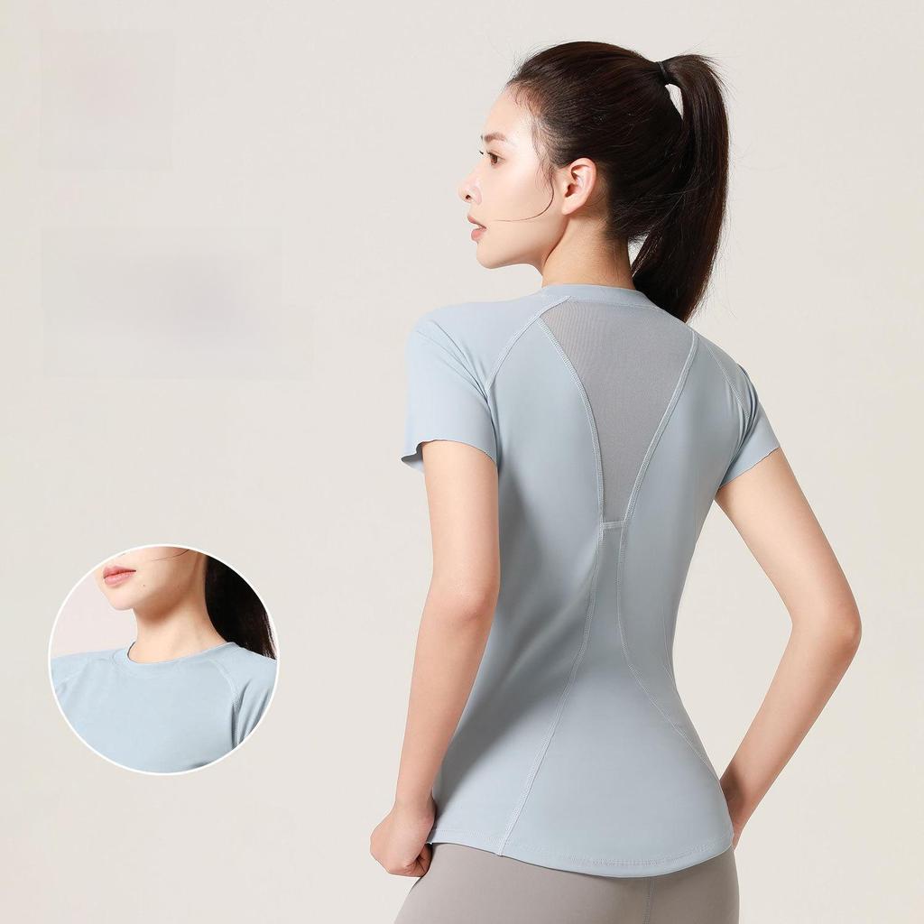 Женская сетчатая футболка для йоги с коротким рукавом Juyitang: Дышащая, корректирующая грудь одежда для фитнеса