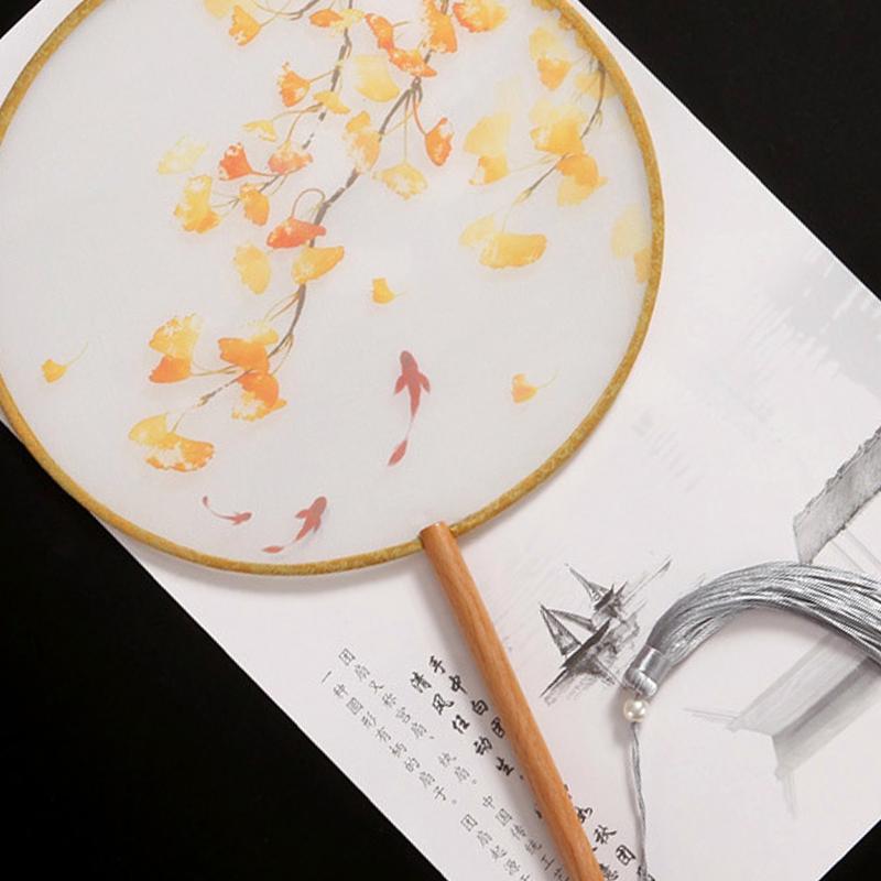 1шт классические печатные кисточки с длинной ручкой круглые веера круглый свадебный веер