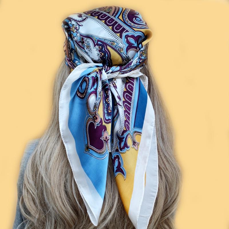 Luxury Style Square Headscarf New The Four Seasons Silk Hijab Popular Design 70X70CM Scarves Women Beach Sunscreen Kerchief
