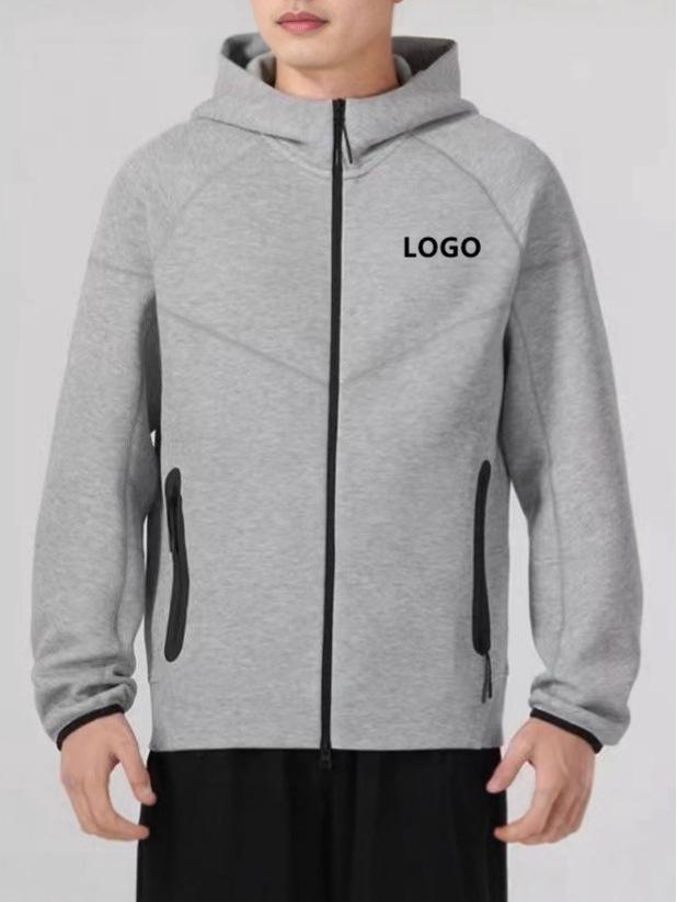 Спортивная повседневная вязаная куртка с капюшоном на весну и осень - Однотонный кардиган на молнии