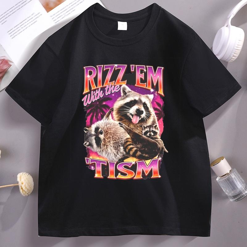 Rizzem Em Tism Graphic T Shirts Casual Round Neck Printed Tshirt Cotton Short Sleeve Tee Shirt Unisex Clothing Streetwear Tees
