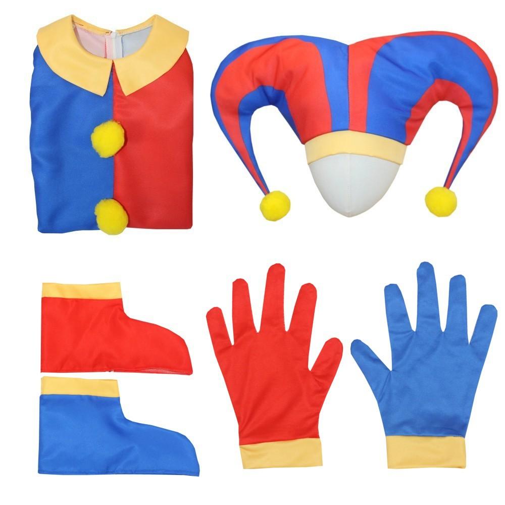 Anime Pomni Cosplay Costume with Hat aShoes Cover Gloves Magical Virtual Circus Outfits for Halloween Carnival Circus Costumes