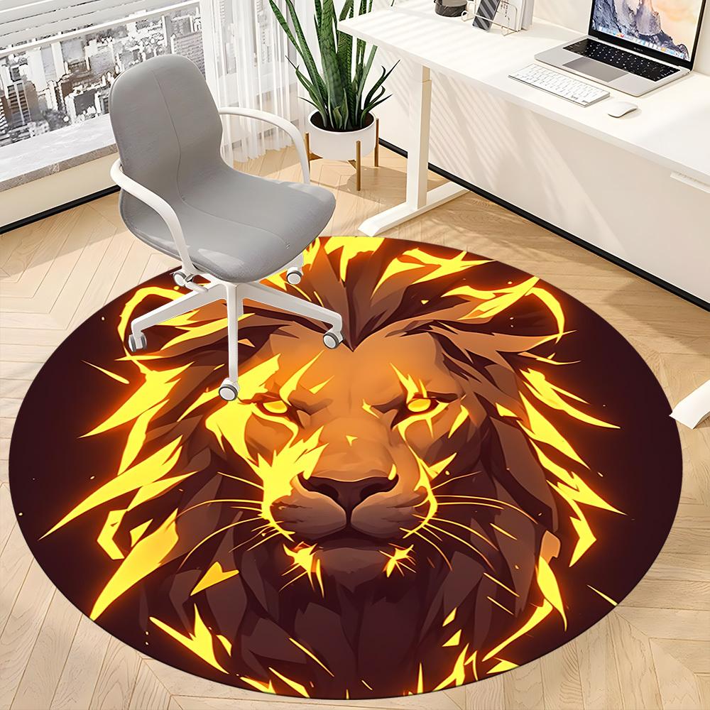 1pc Lion Flame Office Round Area Rug, Mat Suitable ForOffice, Under Office Chairs Bedroom Living Room Home Decor, Room Deco