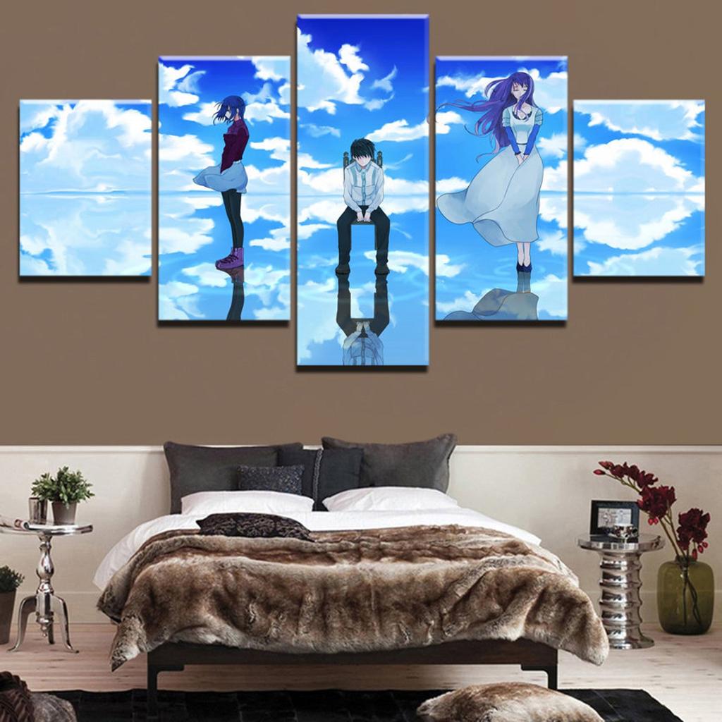 5 Pieces Wall Art Canvas Painting Anime Characters Poster Blue Sky Modern Living Room Bedroom For Home Decoration Modular
