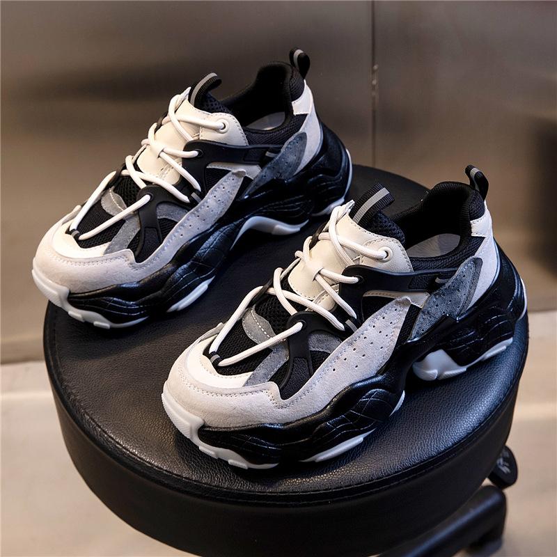 Suction film sole sports shoes women's spring 2025 new casual running breathable leather women's shoes heightened platform dad shoes