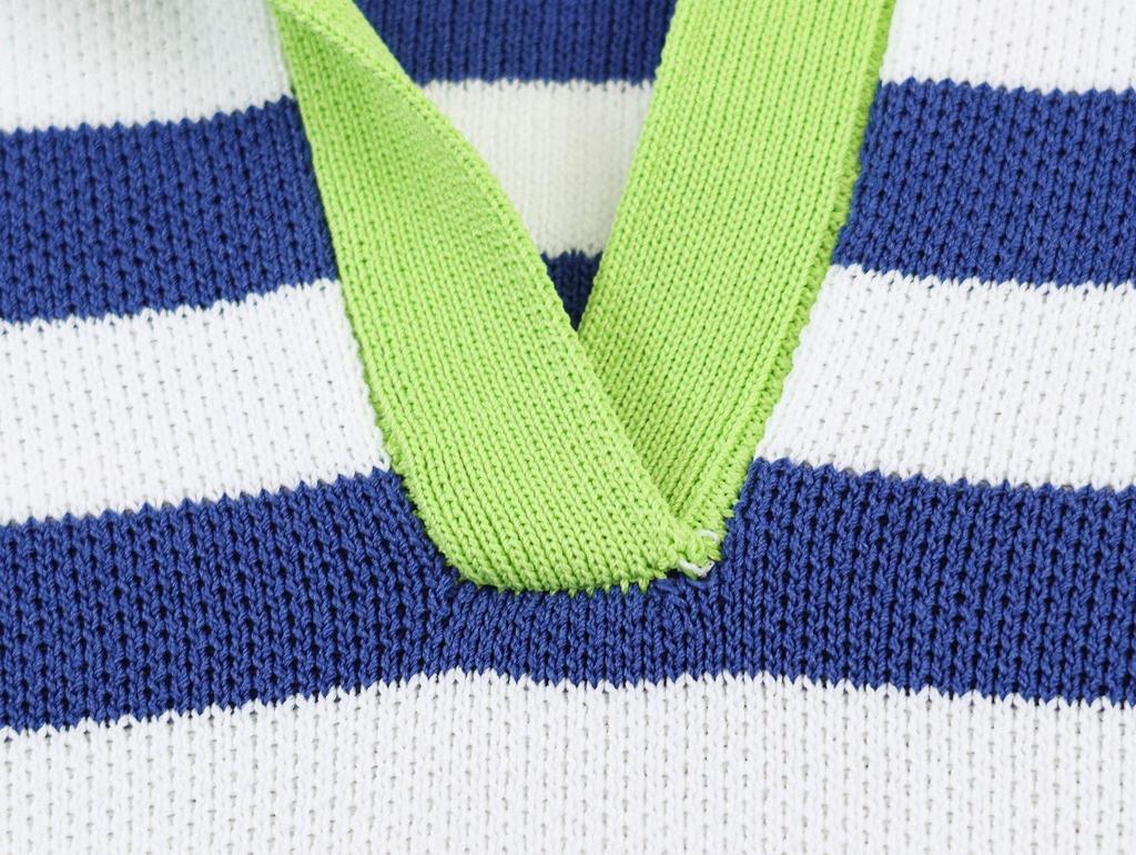 2026 European Spring Women's Striped Lapel Long Sleeve Knitwear