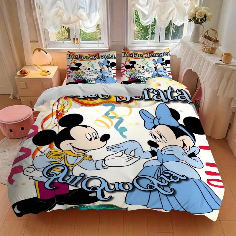 3pcs Mickey & Minnie Mouse Bedding Set - Includes 1 Quilt Cover and 2 Pillowcases, Comfortable Bedding with Stylish Design for Bedroom, Machine W