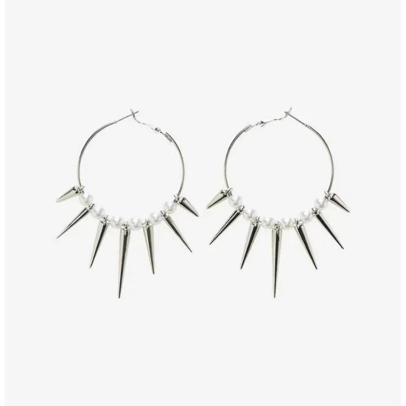 Personality Grunge Rock Accessories Black Rivet Hoop Earrings Cool Hip Hop Earring for Women EgirlPunk Mens Jewelry Fashion Gift