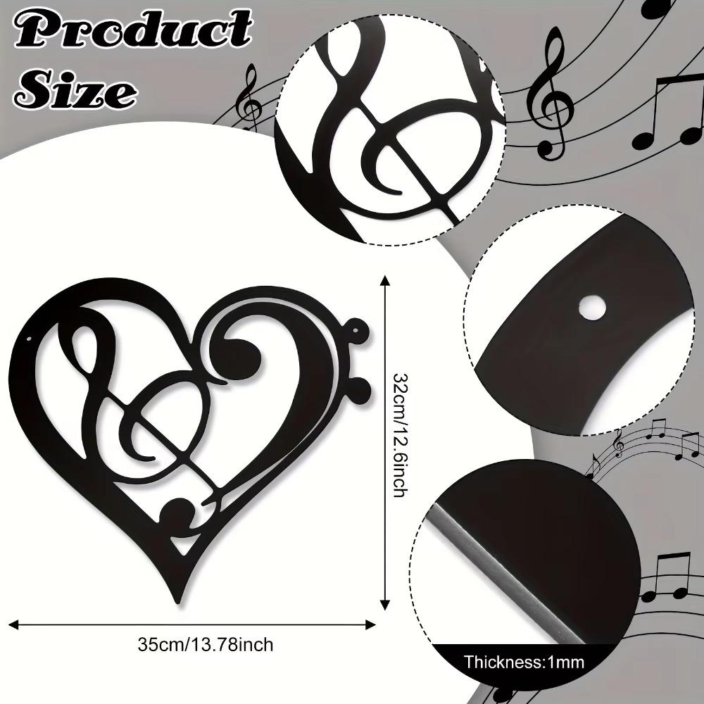 Heart Metal Music Wall Decor - Винтажное искусство музыкальных нот, элегантная настенная вывеска для музыкальной комнаты, идеальная настенная наклейка