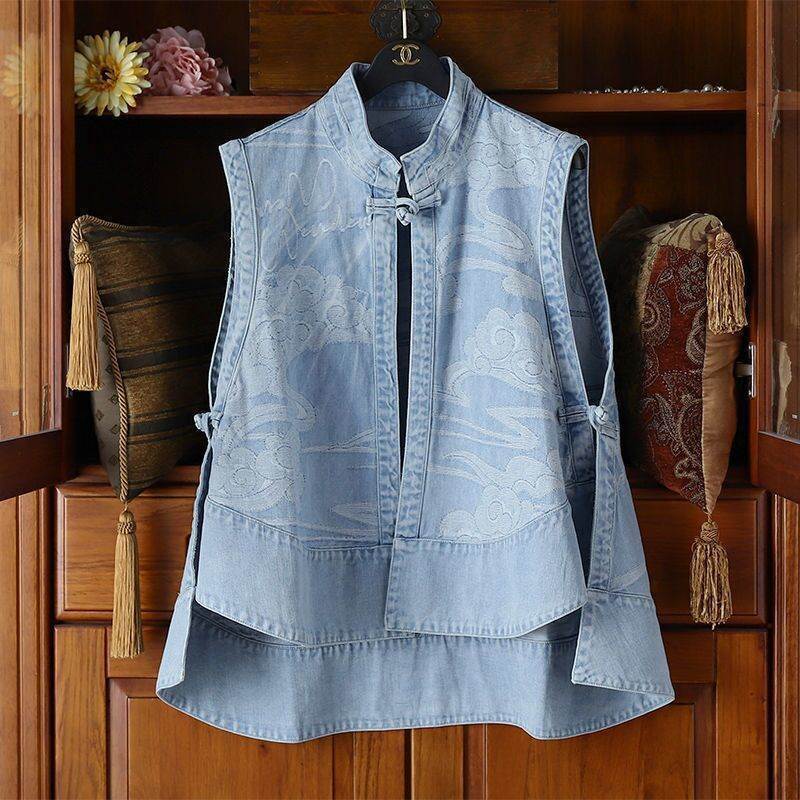 Spring Autumn Ladies Loose Fashion Denim Vest Coat Sleeveless Cardigan Comfortable Solid Color Casual Coat