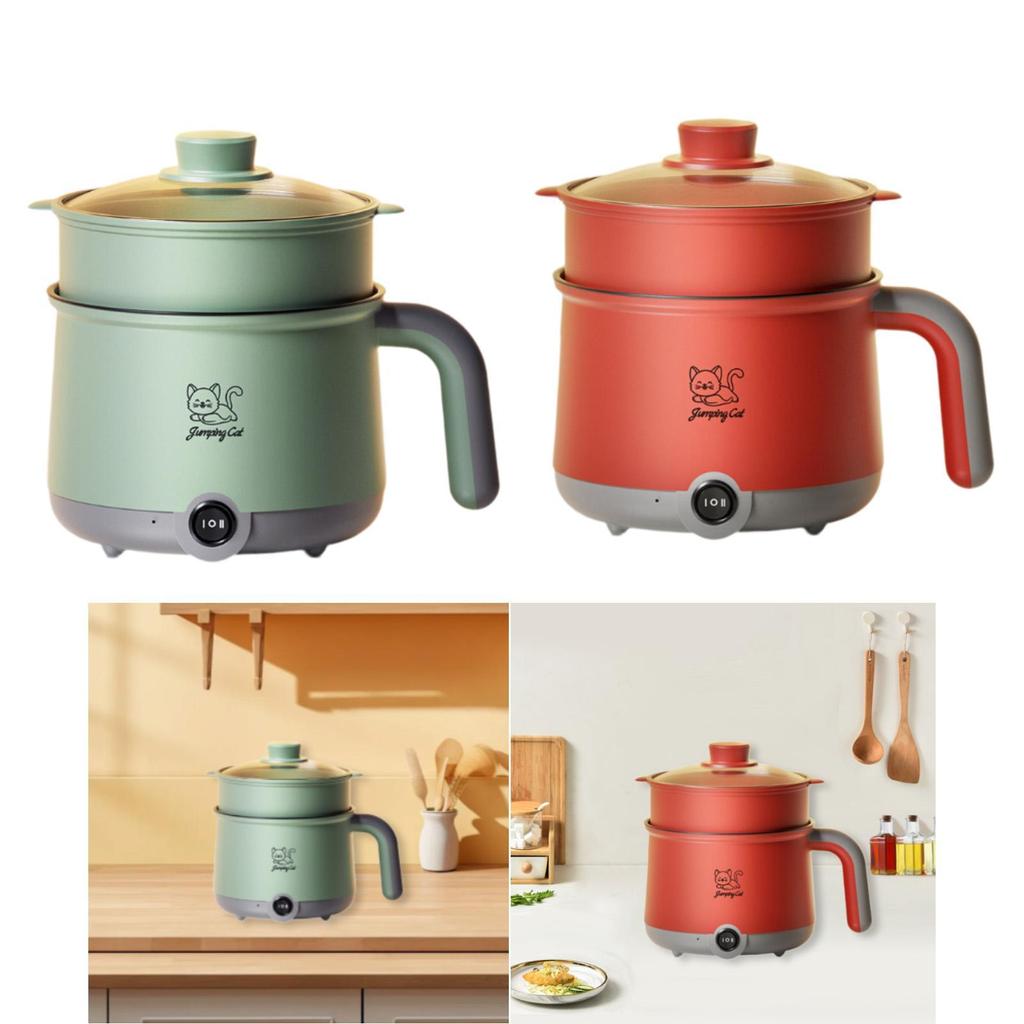 Electric Hot Pot with Steamer Multi Function Portable Noodles Cooker 1.8L Ramen Cooker for Steak Pasta Dumpling Shabu Shabu Soup