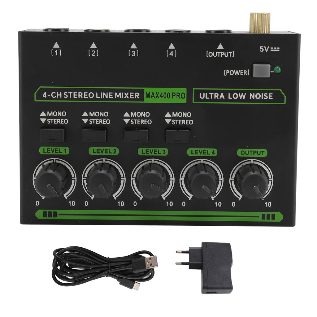 4-канальный микшер 6,35 мм 4 входа 1 выход Профессиональный компактный стерео микшер с RGB подсветкой для студии 
