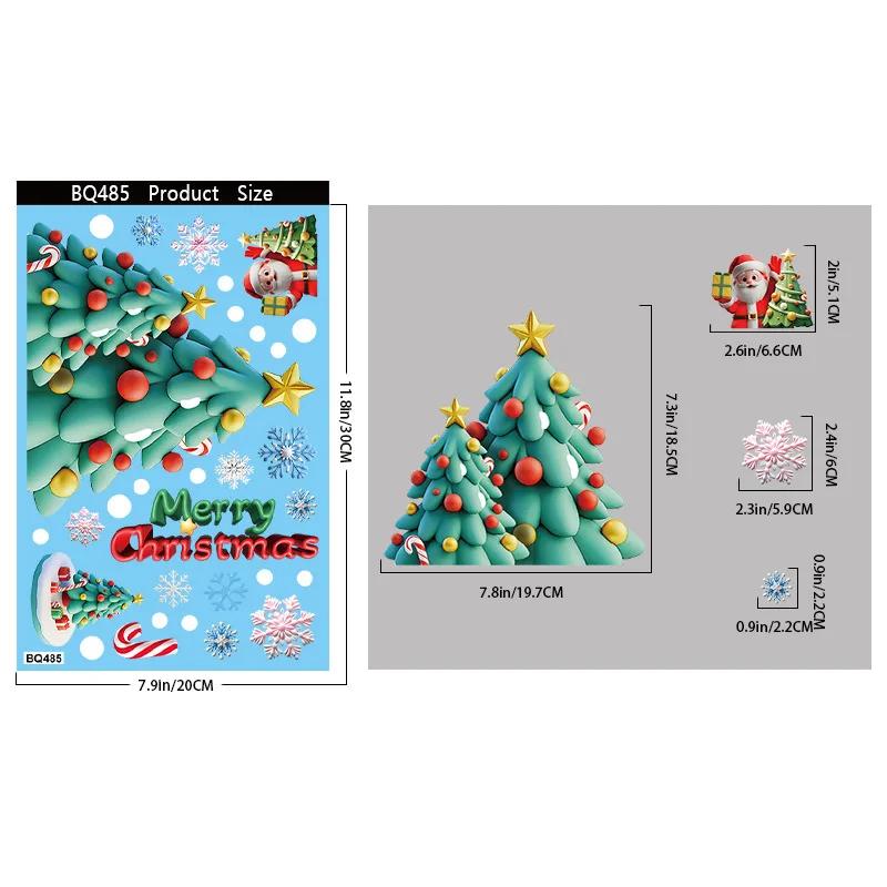 3D Christmas Window Stickers Electrostatic Cling with Santa Claus Snowman Snowflakes for Home Office Party Decor Reusable