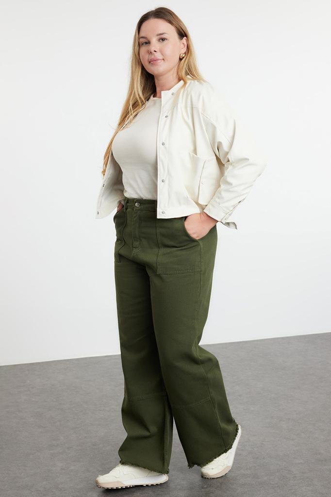  Women's Plus Size Jeans Khaki High Waist Wide Leg Plus Size Jeans