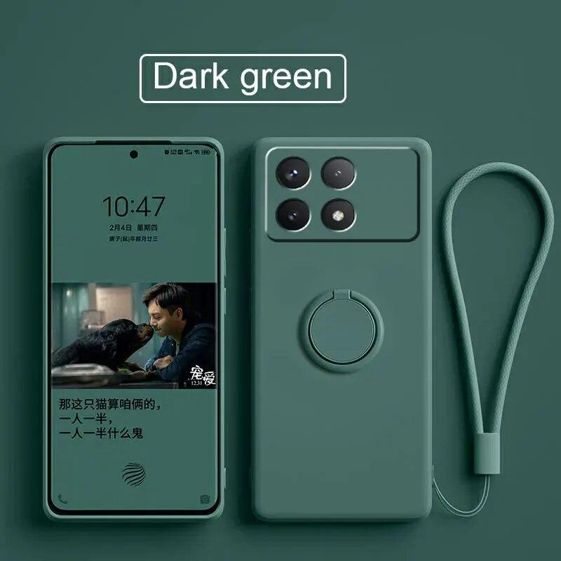 Luxury Liquid Silicone Ring Stand Shell for Redmi POCO X6 Pro Cover Shockproof Xiaomi K70E Bumper Back Protection Cover