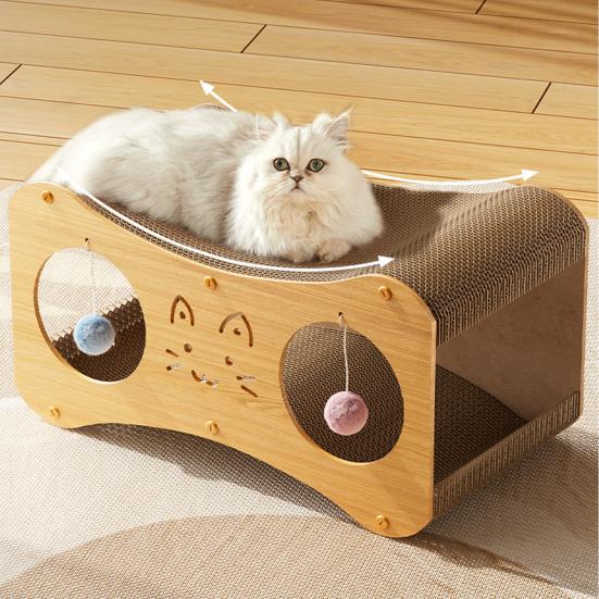 Домик-когтеточка для кошек, двухъярусный, из гофрокартона, с когтеточкой и лежаком, 2-в-1, для домашних кошек, домик-когтеточка с интерактивным мячиком