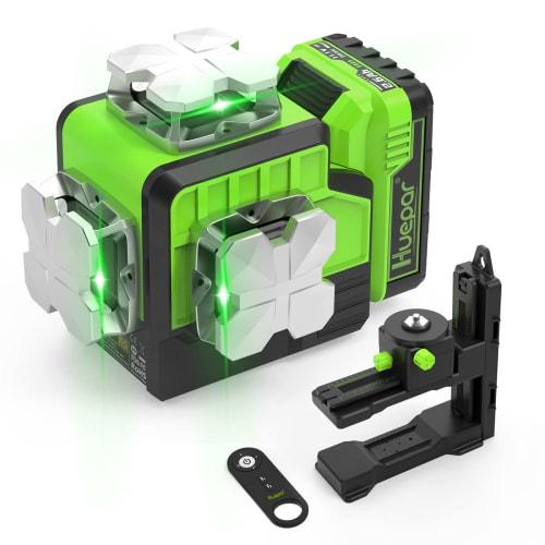Huepar P03CG Green Laser Level, Full Line, 3x360, L-Shaped Elevator Mount, Remote Control, Dual Power Supply