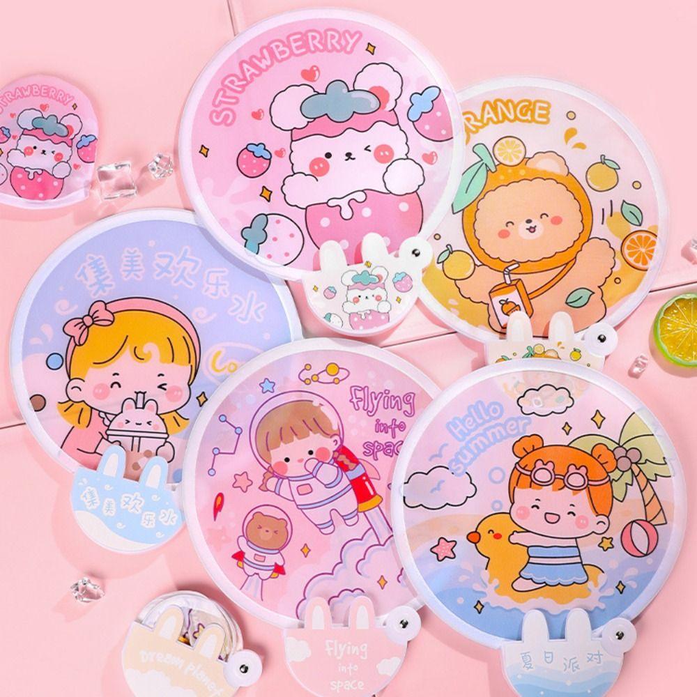 Round Flying Disk Cartoon Hand Fan Circular Fan Pocket Fan For Beach Lawn