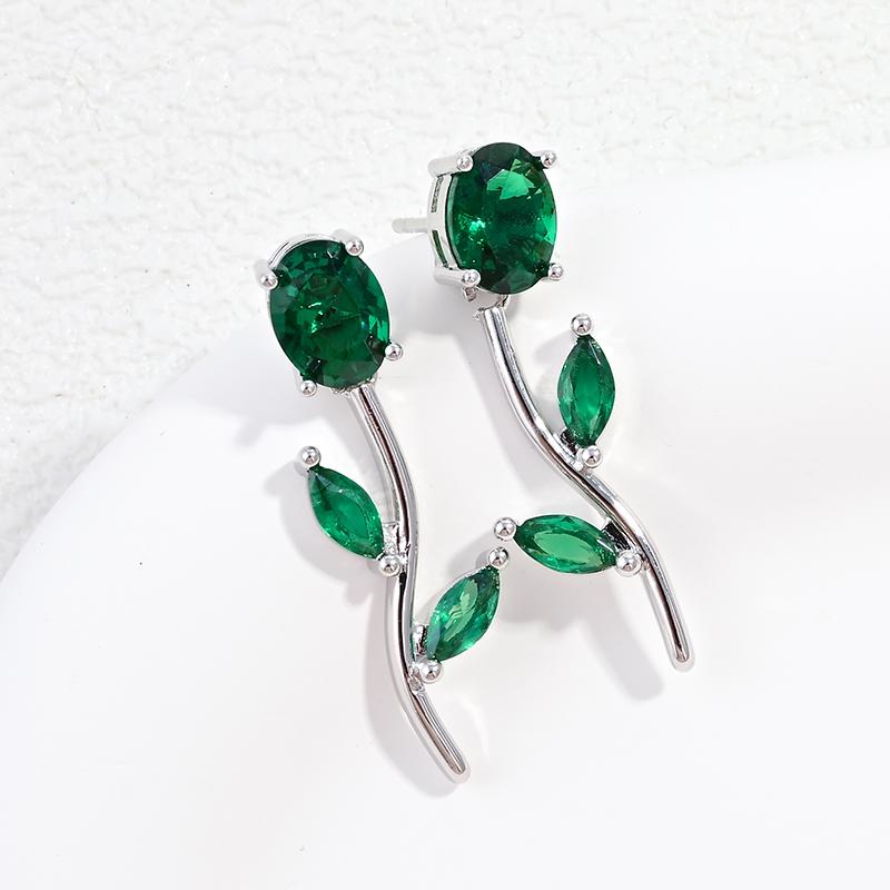 Gold Plated Tulip Stud Earrings Women Colorful Cubic Zirconia Rose Leaf Drop Earrings Minimalist Dainty Jewelry Gift:VE1824