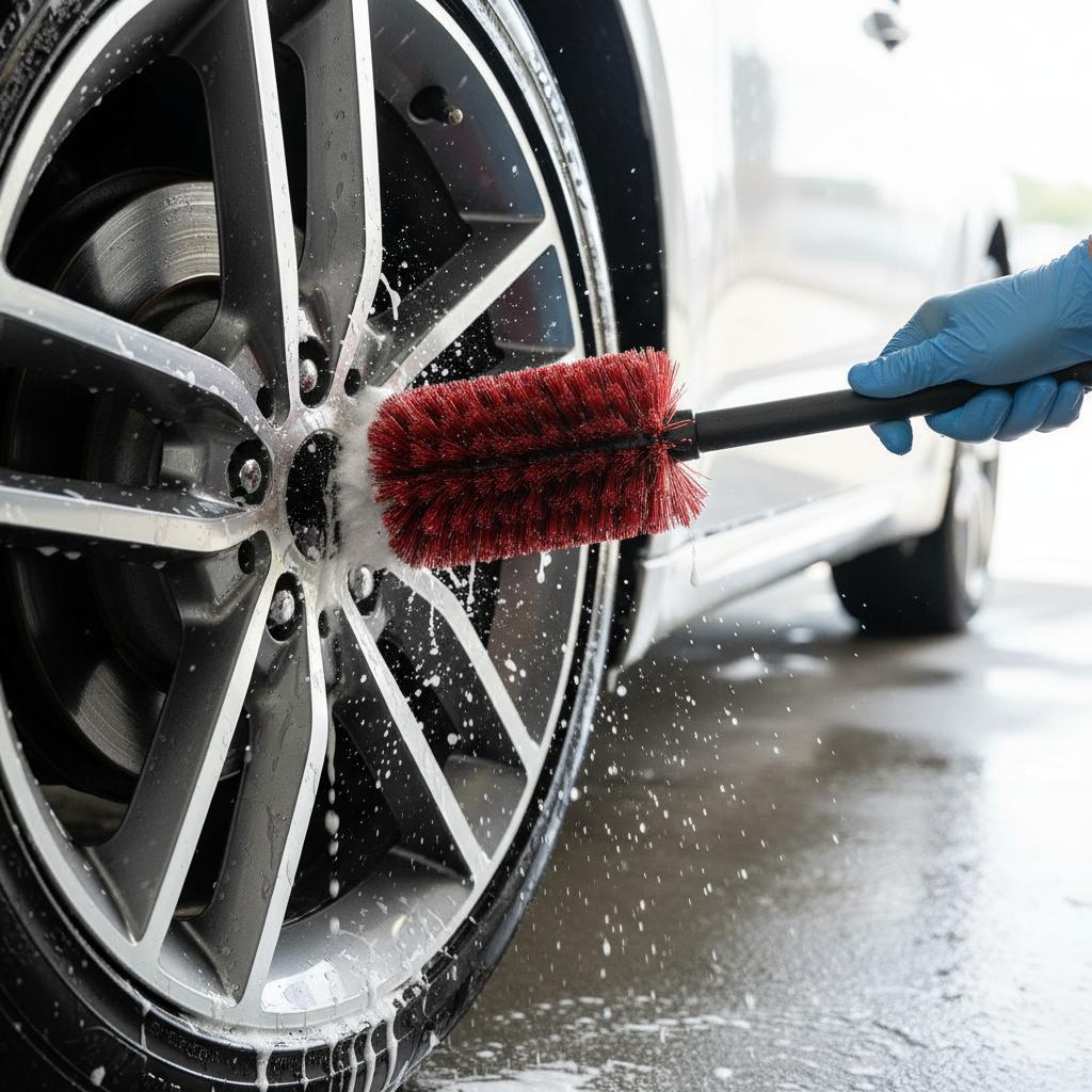 Professional Automotive Wheel Care Tool Car Rim Scrub Brush Deep Gap Cleaning Wheel Hub Brush with Flexible Fiber Bristles