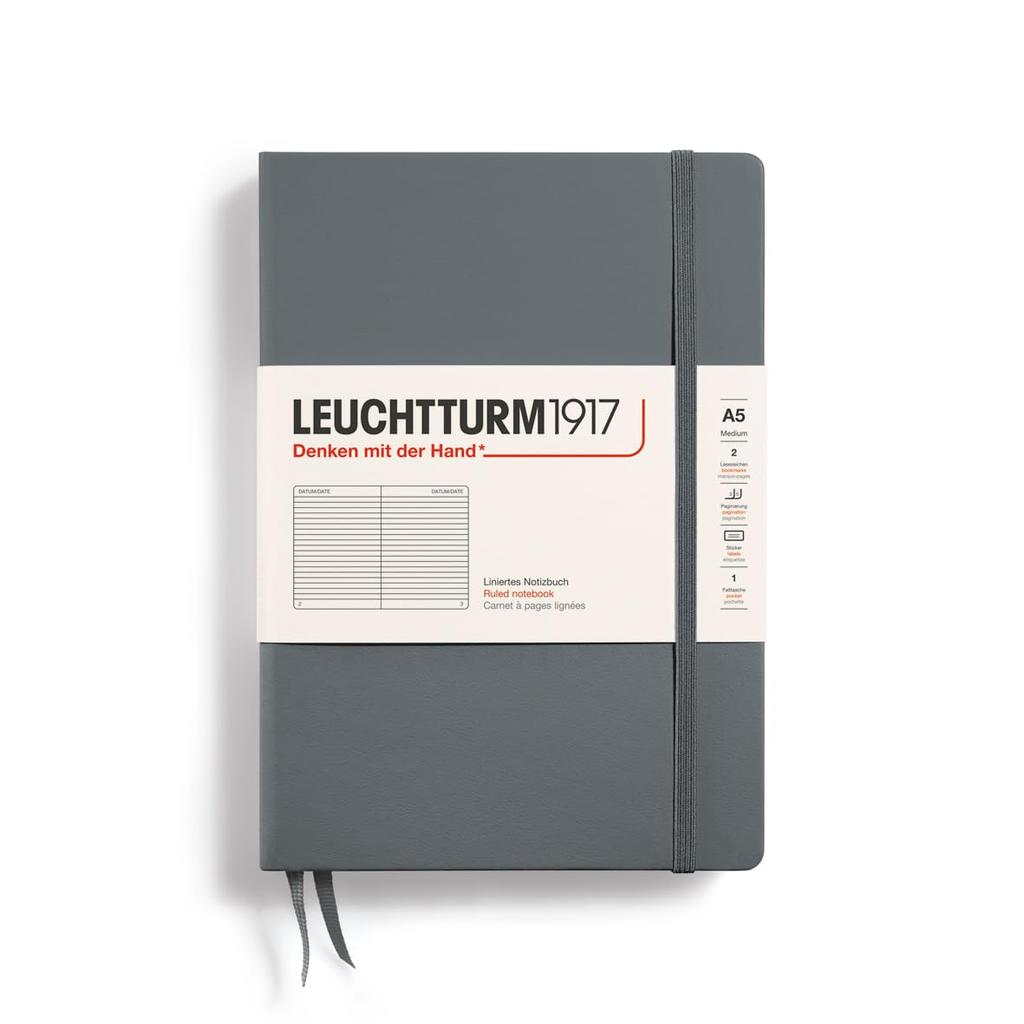 Leuchtturm Horizontally Anthracite Officially Imported Notebook, A5, Ruled, Sheet, 344782,