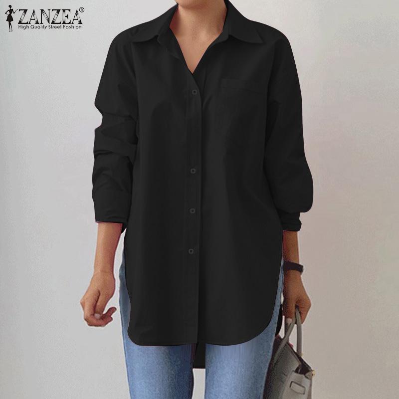 ZANZEA Женская блузка с отложным воротником, свободного кроя, повседневная, с длинным рукавом на пуговицах