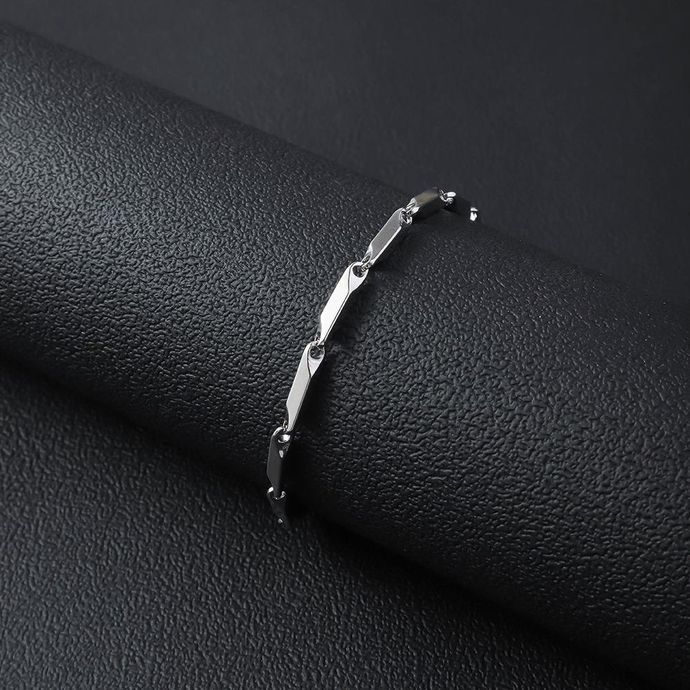 Stainless Steel Geometry Link Bracelet Polished Rhombus Rectangle Chain Necklace Set for Men Women Minimalist Cool Style Jewelry