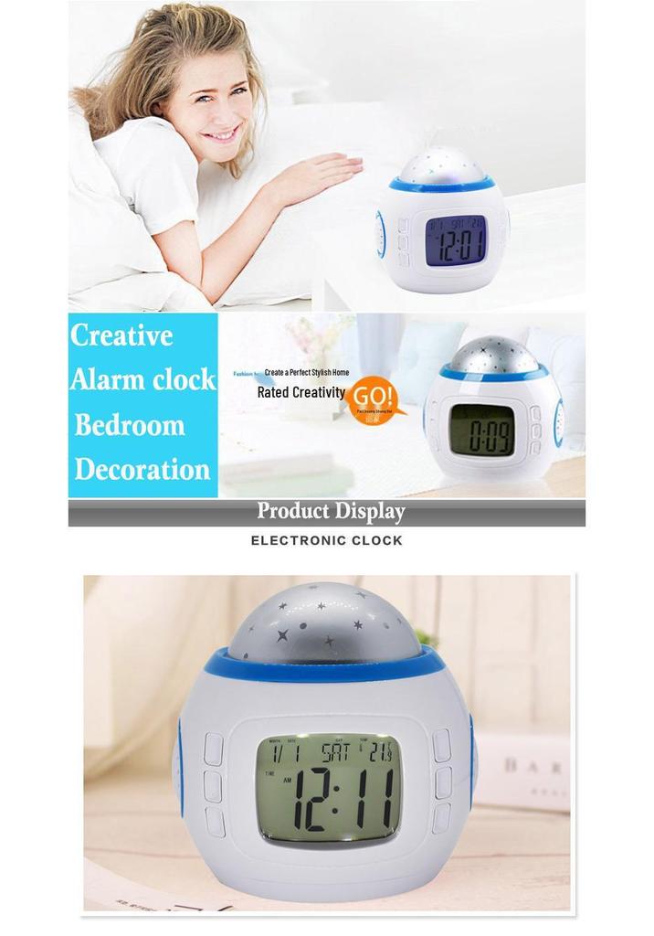 Starry Sky Music Projection Clock: Student & Child-Friendly Snooze Alarm, Creative Gift Idea