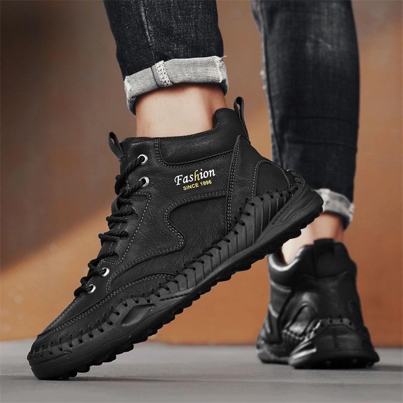 38-47 Большие размеры Мужская обувь Ручная прошивка Кожаные мужские ботинки Спилок Повседневная кожаная обувь Мужские ботильоны