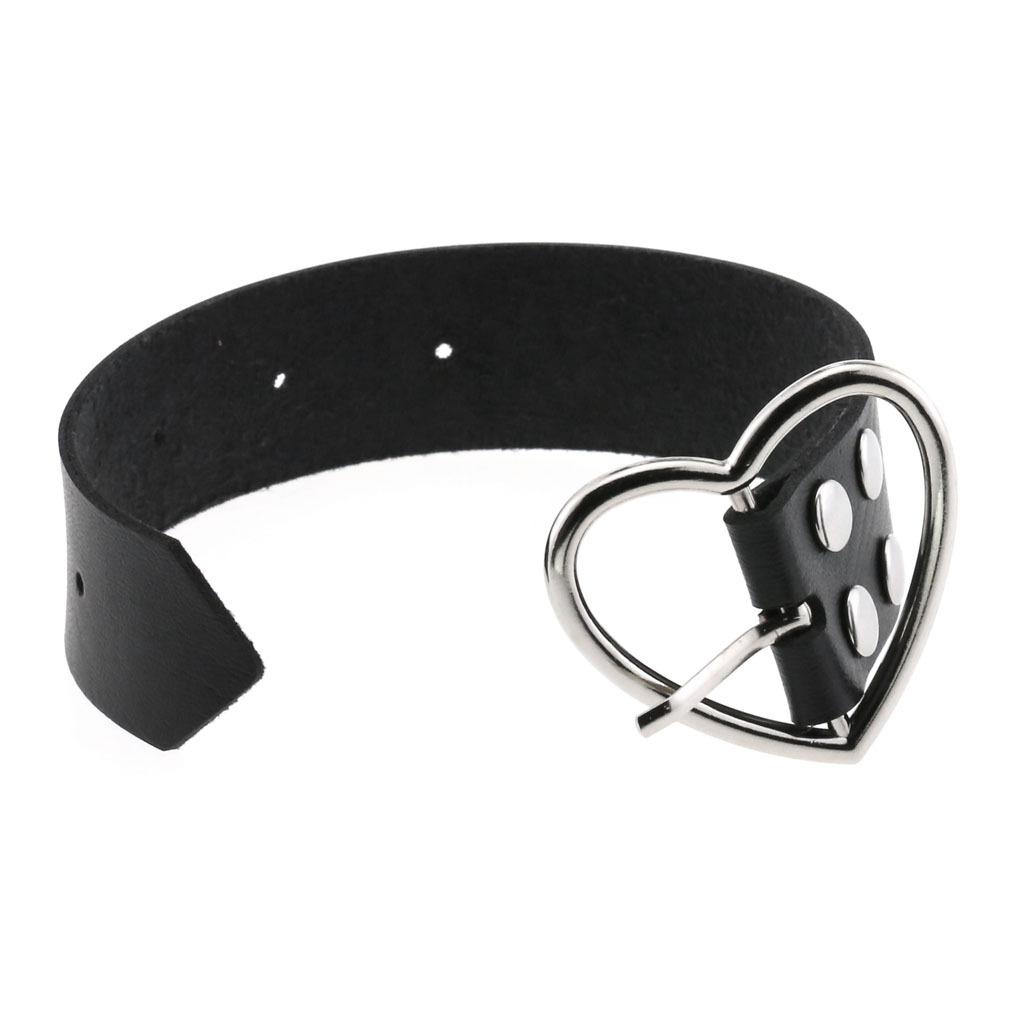 Черный кожаный браслет-сердце для женщин, готический браслет-манжета, готический браслет с заклепками и пряжкой, винтажные рок-аксессуары