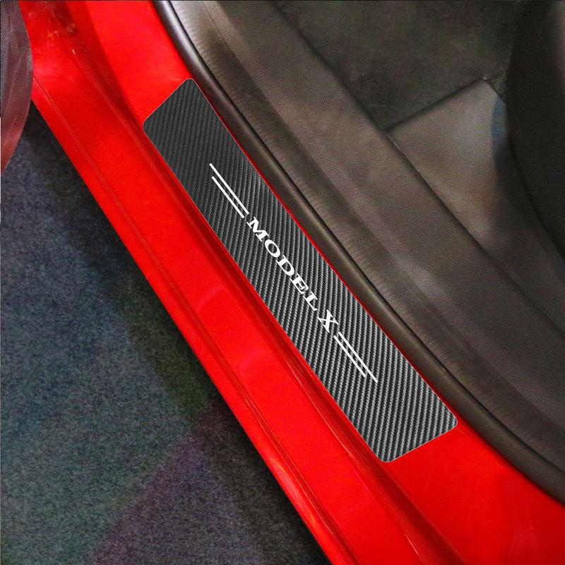 For Tesla Model 3 S X Y Carbon Fibre Car Door Sill Threshold Protective Stickers and Decals Auto Interior Styling Accessories