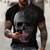 Skull Head Pattern Printed Street Fashion T-shirt Men's O-Neck Hip Hop Short Sleeve Personalized Cool American Style