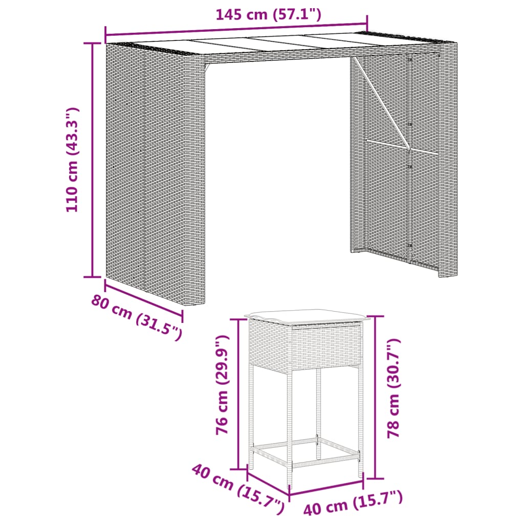 7 piece Garden Bar Set with Cushions Gray Poly Rattan